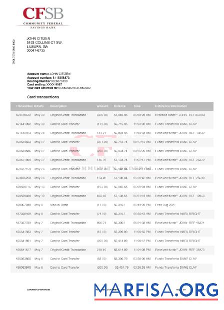 Printable Canada CFSB bank statement word download for verification